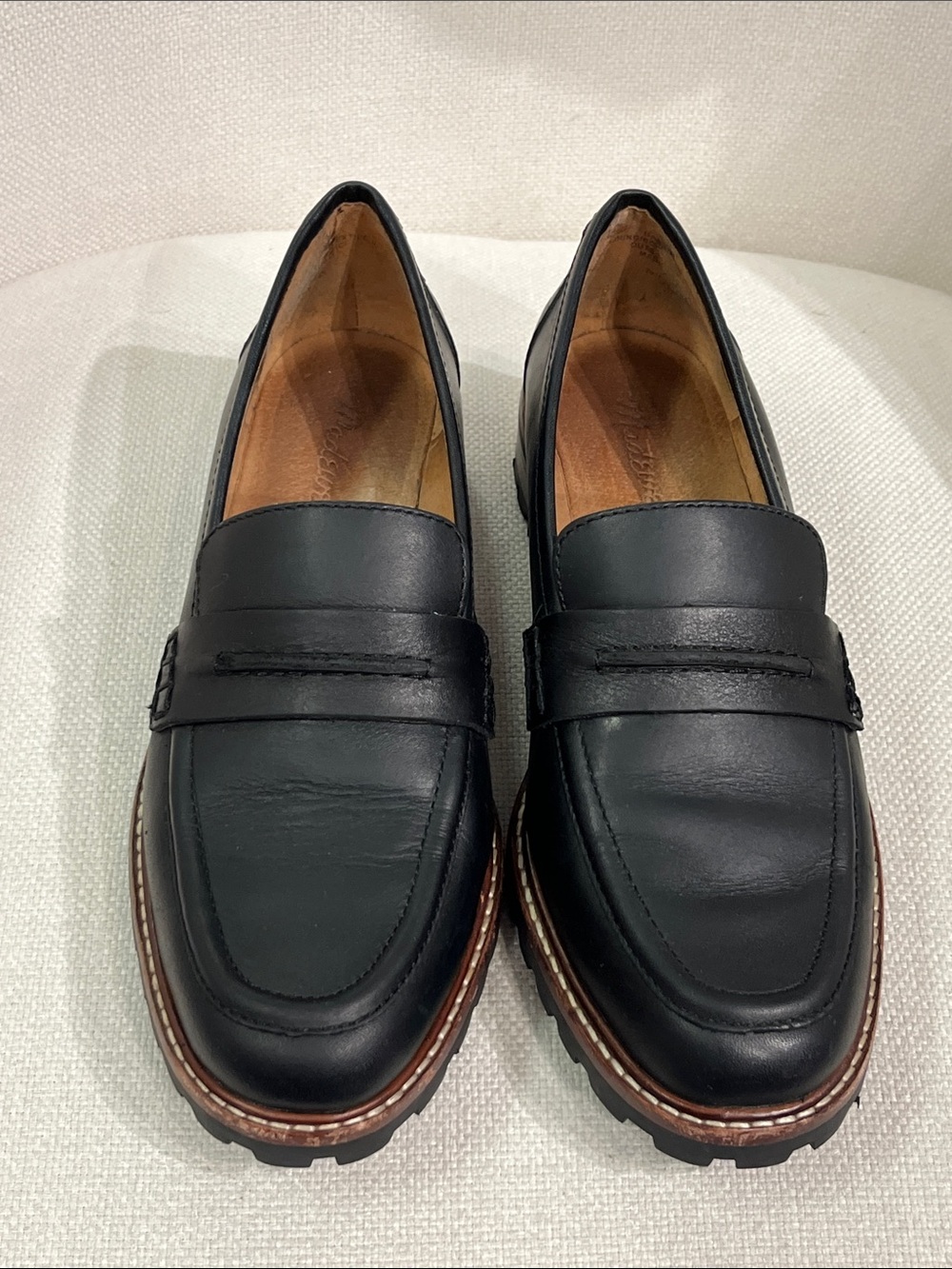 Madewell The Corinne Women 6 Black Leather Slip On Chunky Lug Sole Loafers Shoes